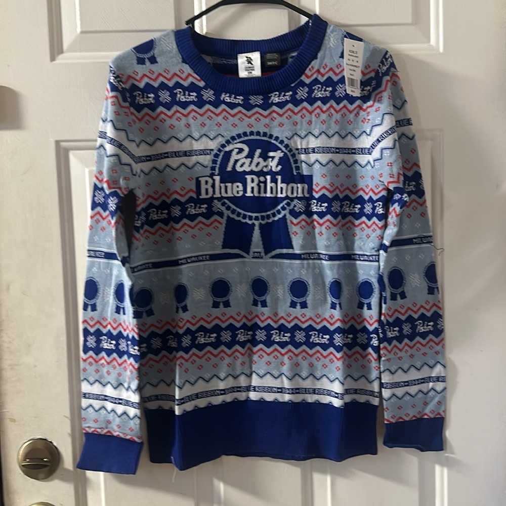 Men's Holiday Character Sweaters: PABST BLUE RIBBON: NEW WITH TAGS: SIZE SMALL
